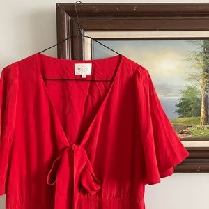 Sezane Red Silk Midi Dress